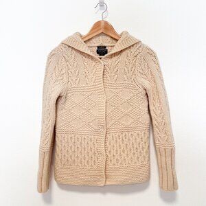 Y2K American Eagle Outfitters Cream Knit Lambswool Hooded Cardigan Sweater